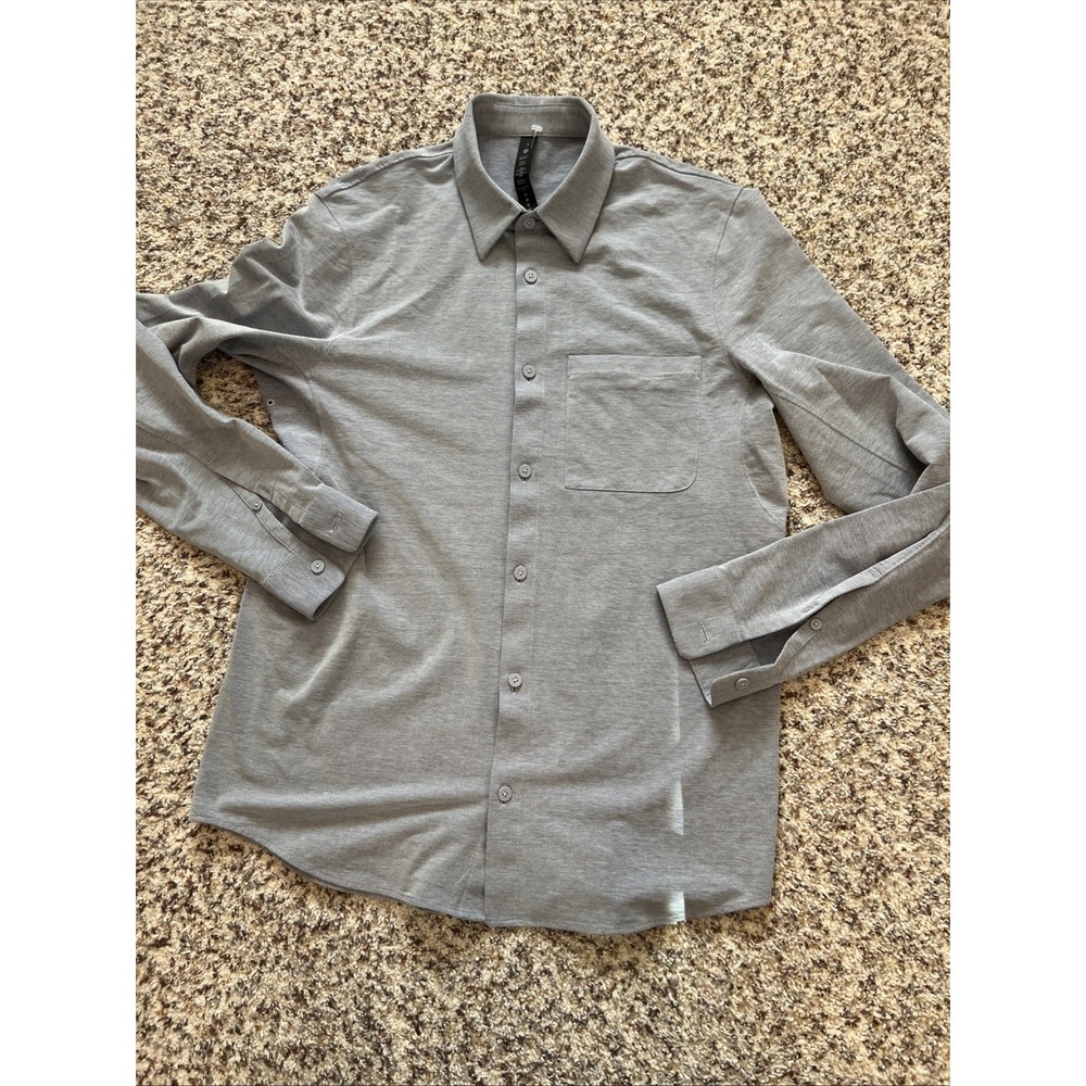 New Lululemon Commission Long Sleeve Shirt Men's Sz S Light Grey Cotton Blend